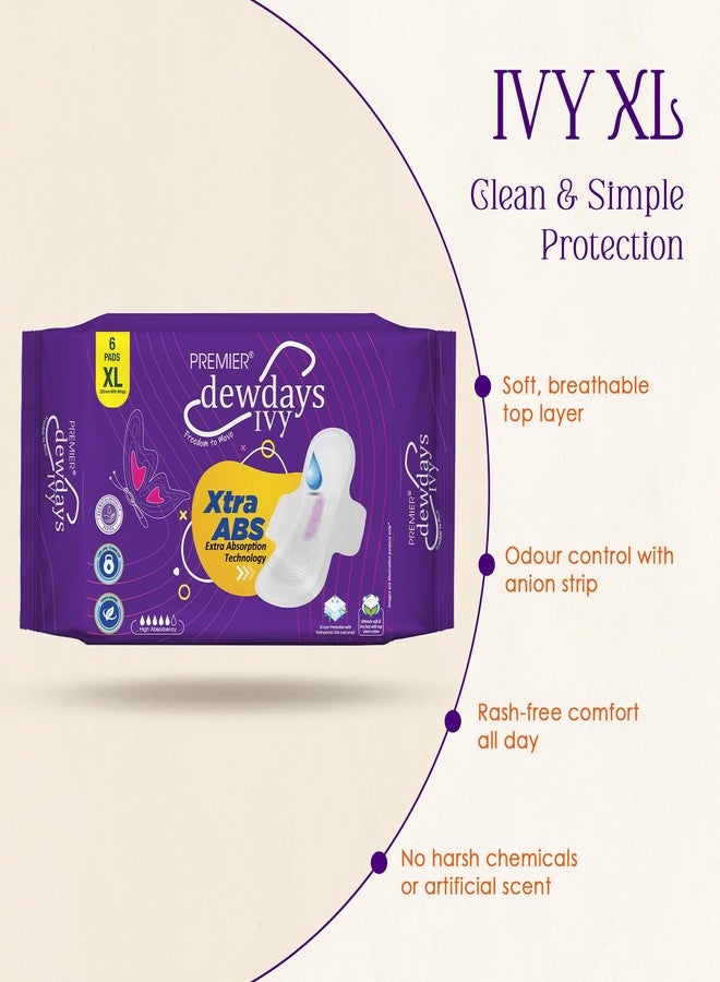 Premier Dewdays IVY Sanitary Pads for Women XL (6 Pads) | Ultra Hygiene & Comfort, Heavy Leak Protection, Disposable Wrap, Superior Absorption, Soft & Gentle Pads - Pack of 1 - Image 4